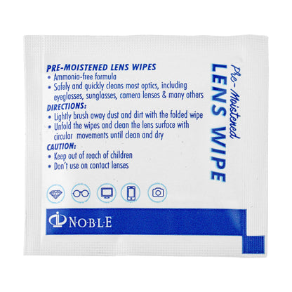 Noble Pre-moistened Lens Wipes Individually Wrapped - Lens and Screen Cleaning Wipes - Great for Eyeglasses, Cell Phones, Camera Lenses, Screens, Keyboards, and Other Delicate Surfaces (30 Wipes)